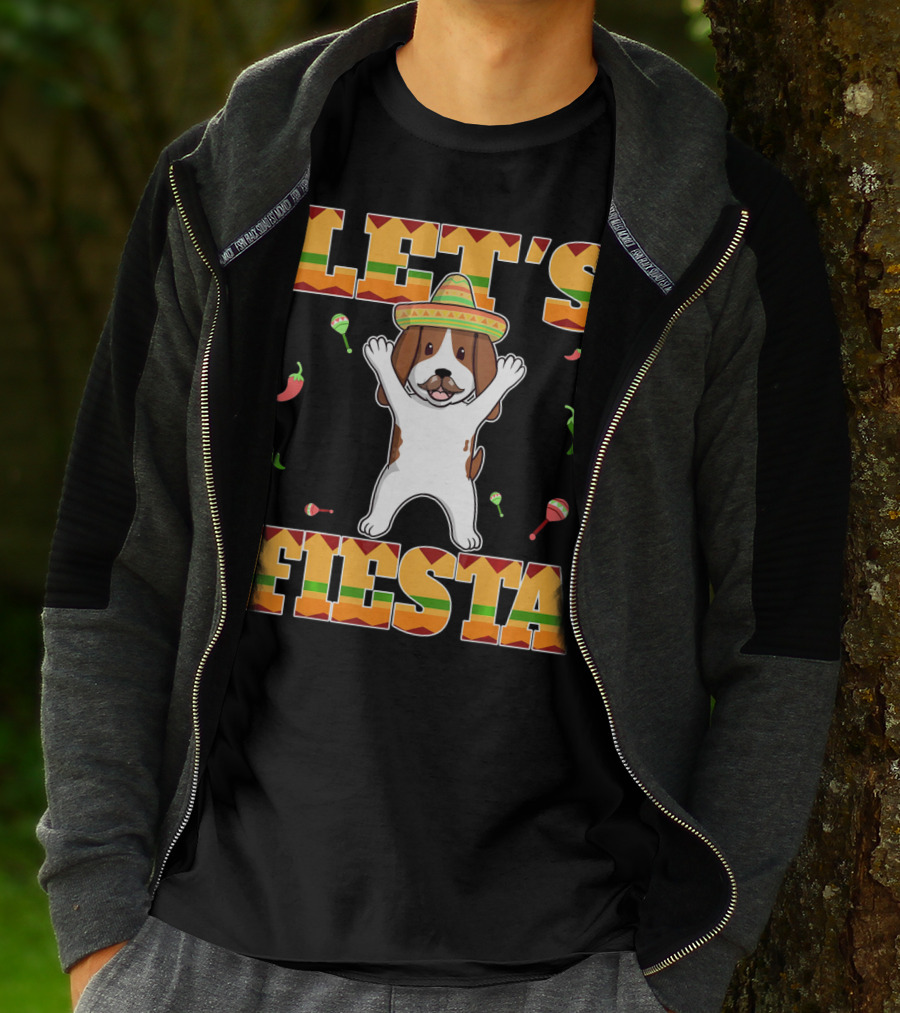 Let's Fiesta Basset Hound Cinco De Mayo Sombrero Maracas Chili Peppers T-Shirt
