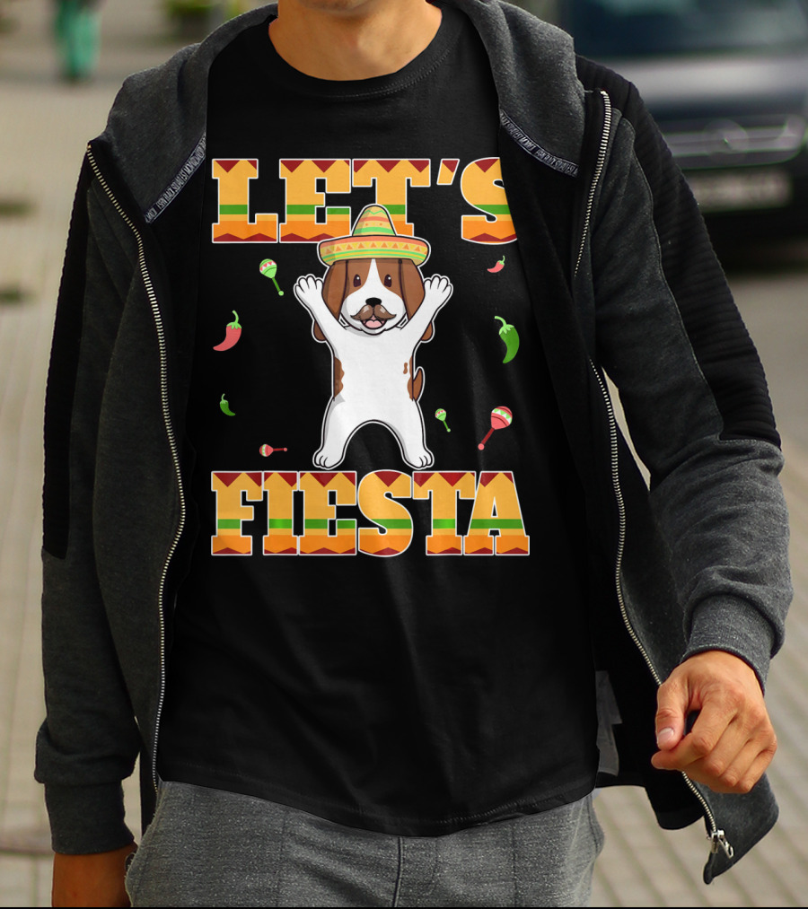 Let's Fiesta Basset Hound Cinco De Mayo Sombrero Maracas Chili Peppers T-Shirt