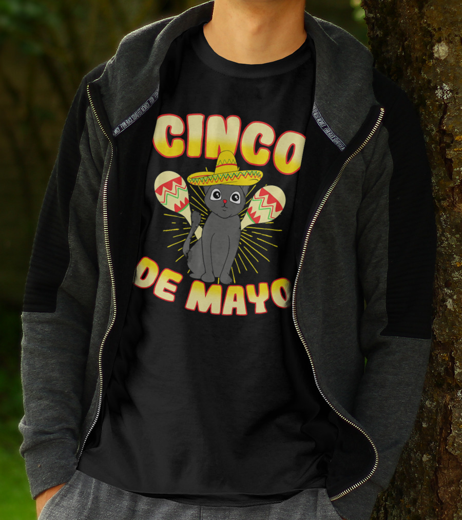 Cinco De Mayo Fiesta Cat With Sombrero And Maracas T-Shirt