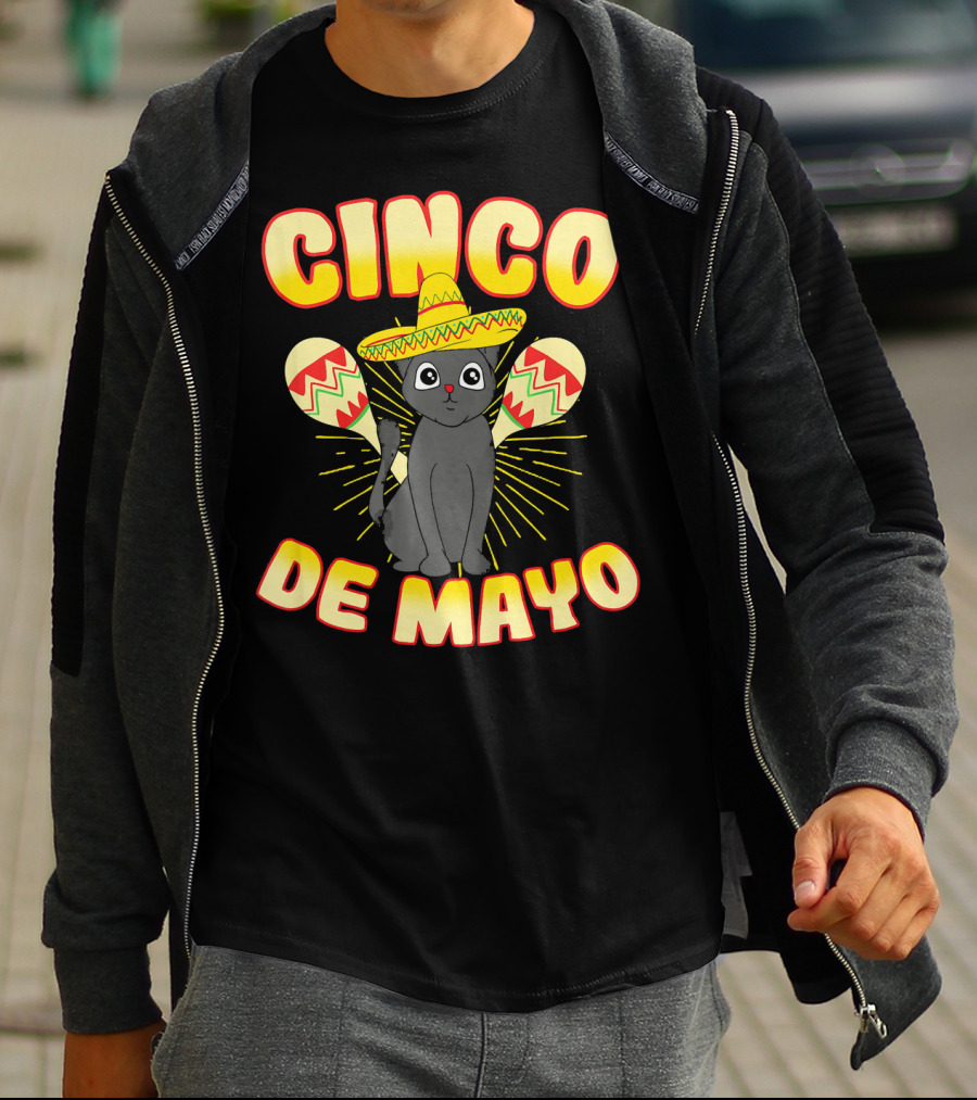 Cinco De Mayo Fiesta Cat With Sombrero And Maracas T-Shirt