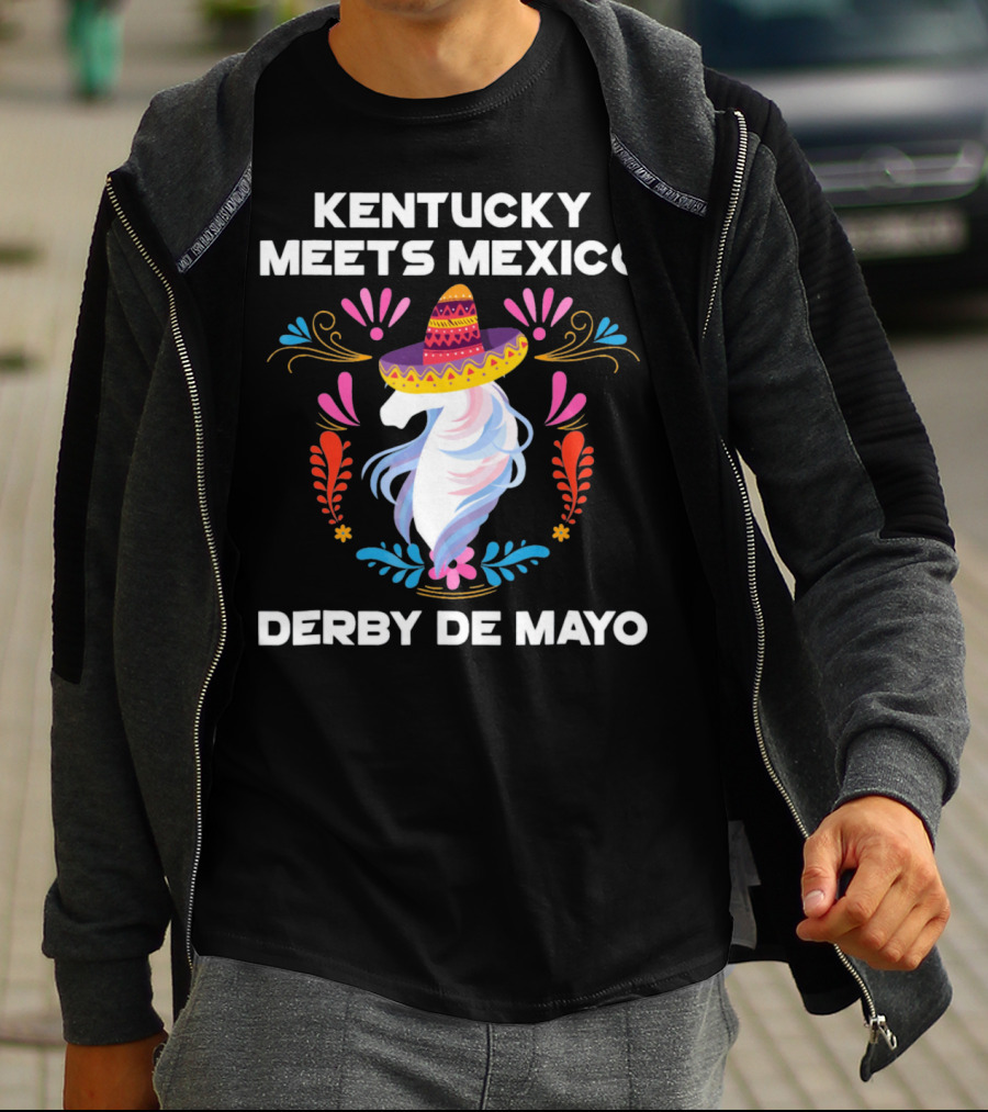 Kentucky Meets Mexico Derby De Mayo Sombrero Horse Floral T-Shirt