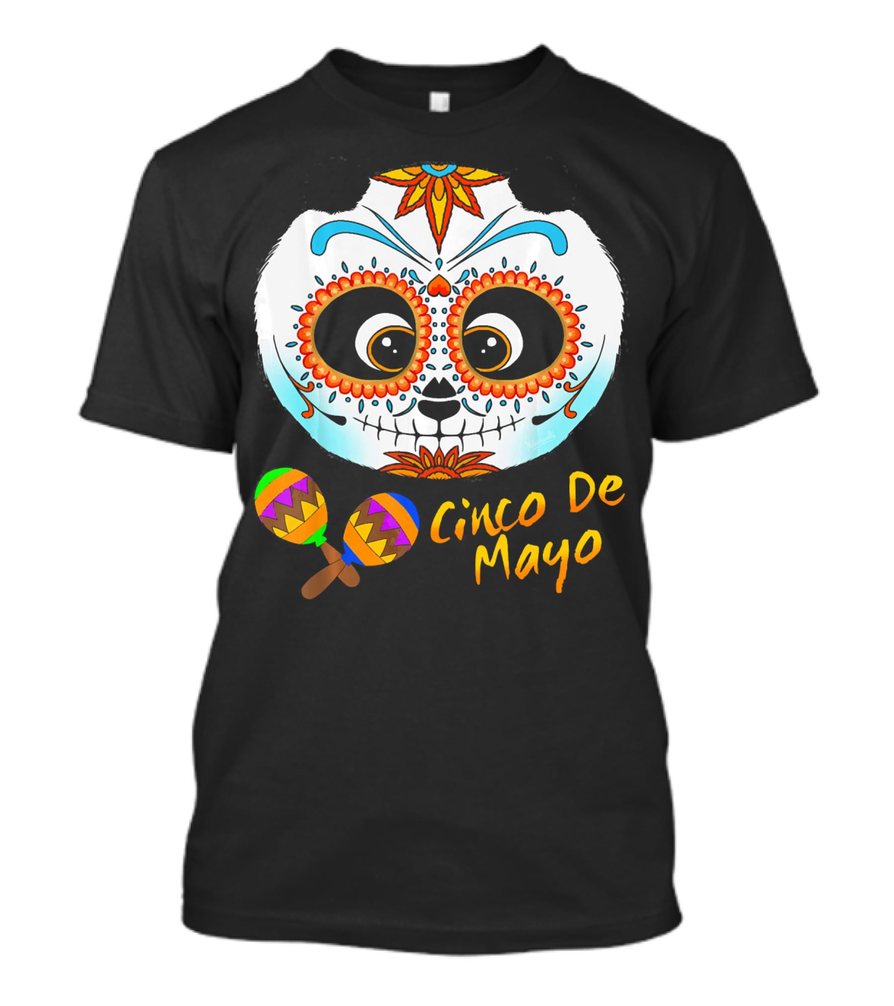 Cinco De Mayo Sugar Skull Panda With Maracas T-Shirt