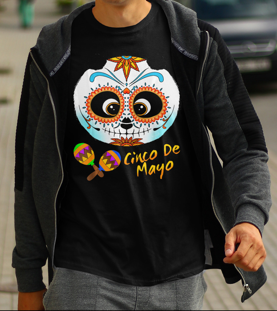 Cinco De Mayo Sugar Skull Panda With Maracas T-Shirt