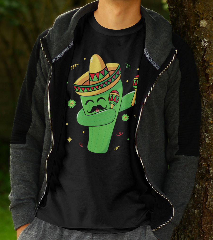 Cinco De Mayo Cactus Dabbing With Sombrero And Maracas T-Shirt