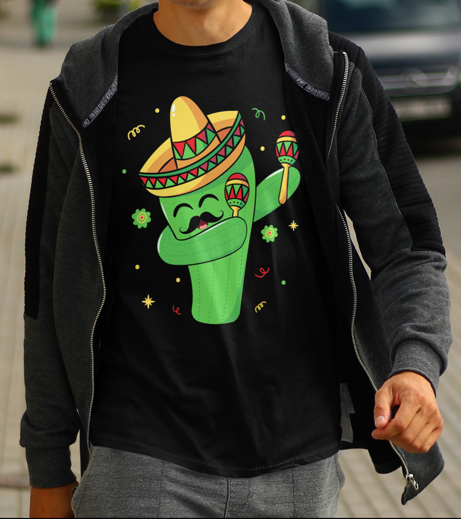 Cinco De Mayo Cactus Dabbing With Sombrero And Maracas T-Shirt