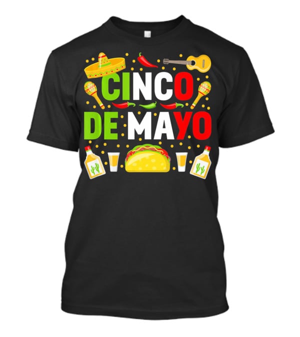 Cinco De Mayo Celebration Taco Maracas Sombrero Guitar Tequila Fiesta T-Shirt