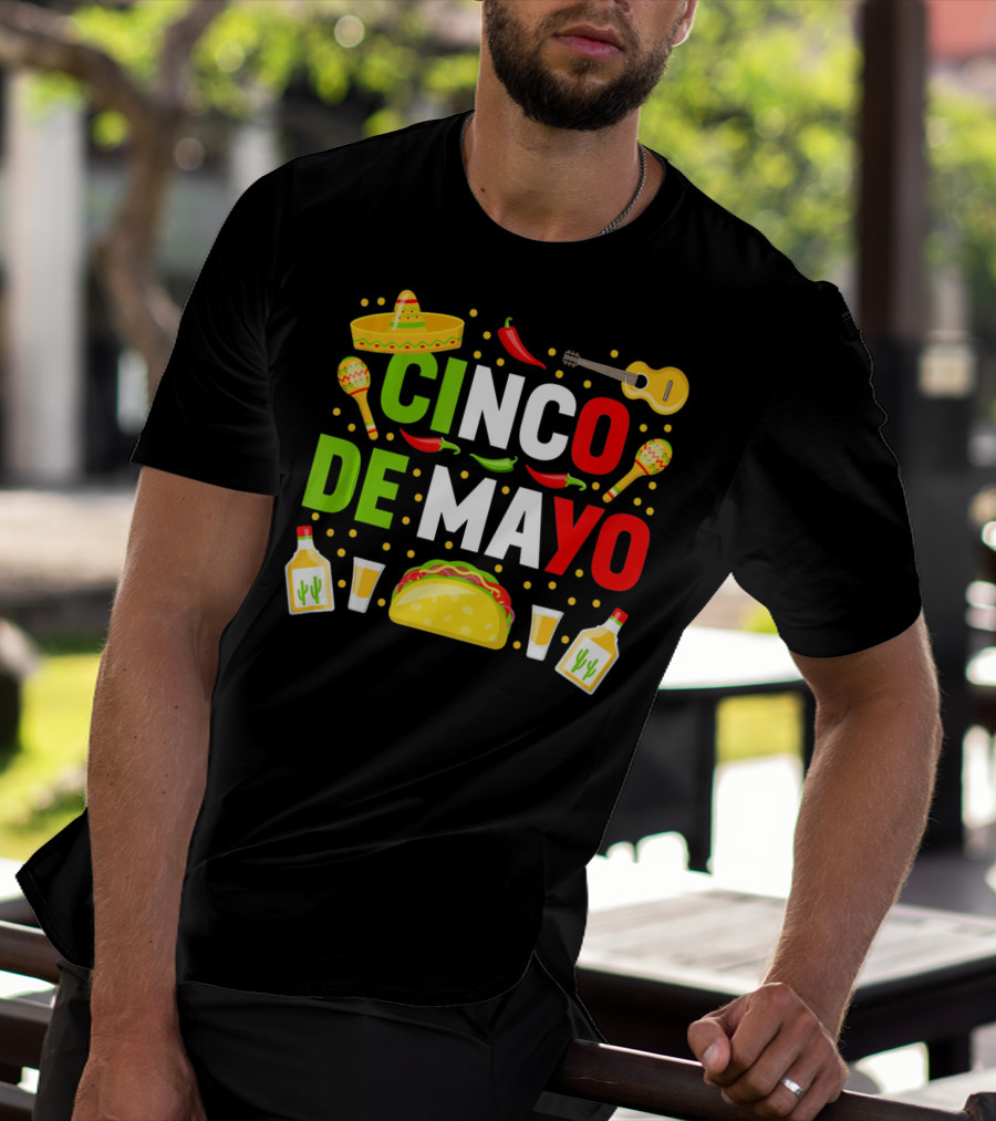 Cinco De Mayo Celebration Taco Maracas Sombrero Guitar Tequila Fiesta T-Shirt
