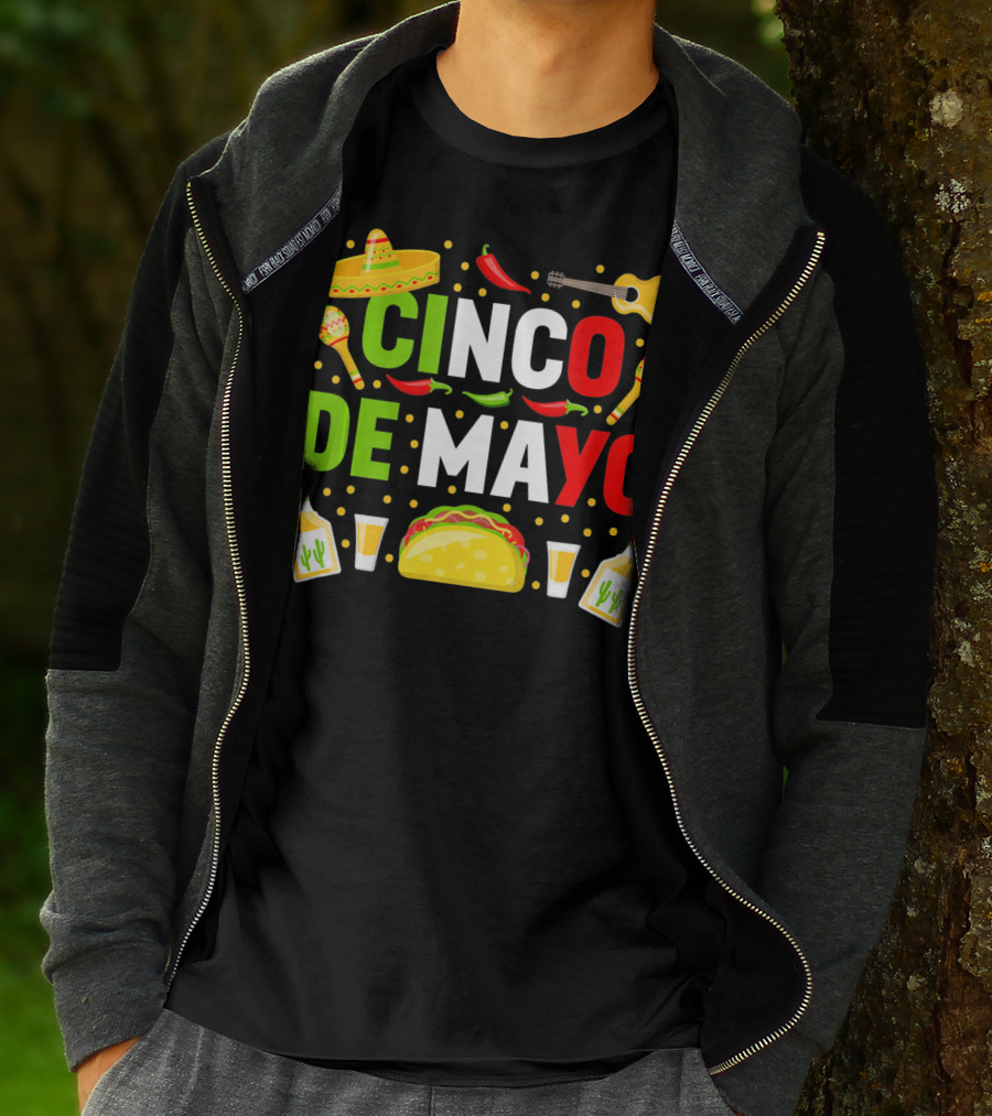Cinco De Mayo Celebration Taco Maracas Sombrero Guitar Tequila Fiesta T-Shirt