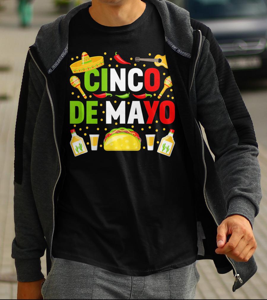 Cinco De Mayo Celebration Taco Maracas Sombrero Guitar Tequila Fiesta T-Shirt
