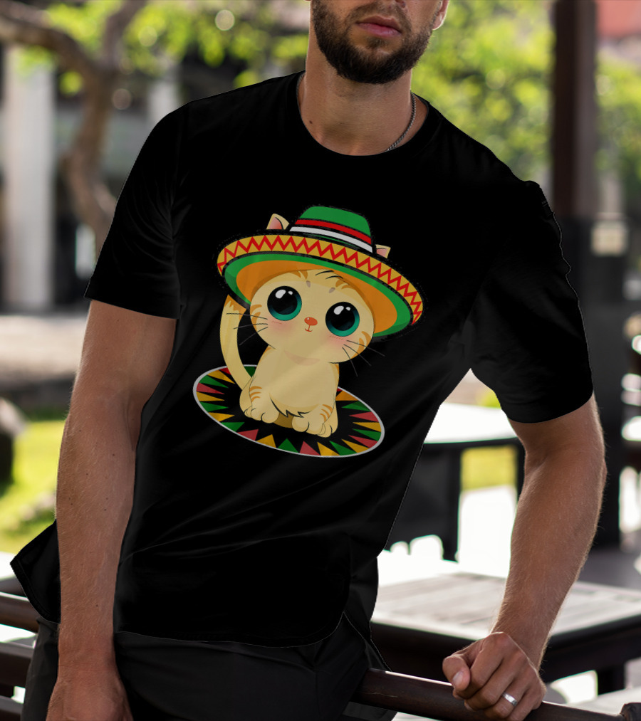 Cute Cat Cinco De Mayo 5th Of May Celebration With Sombrero T-Shirt