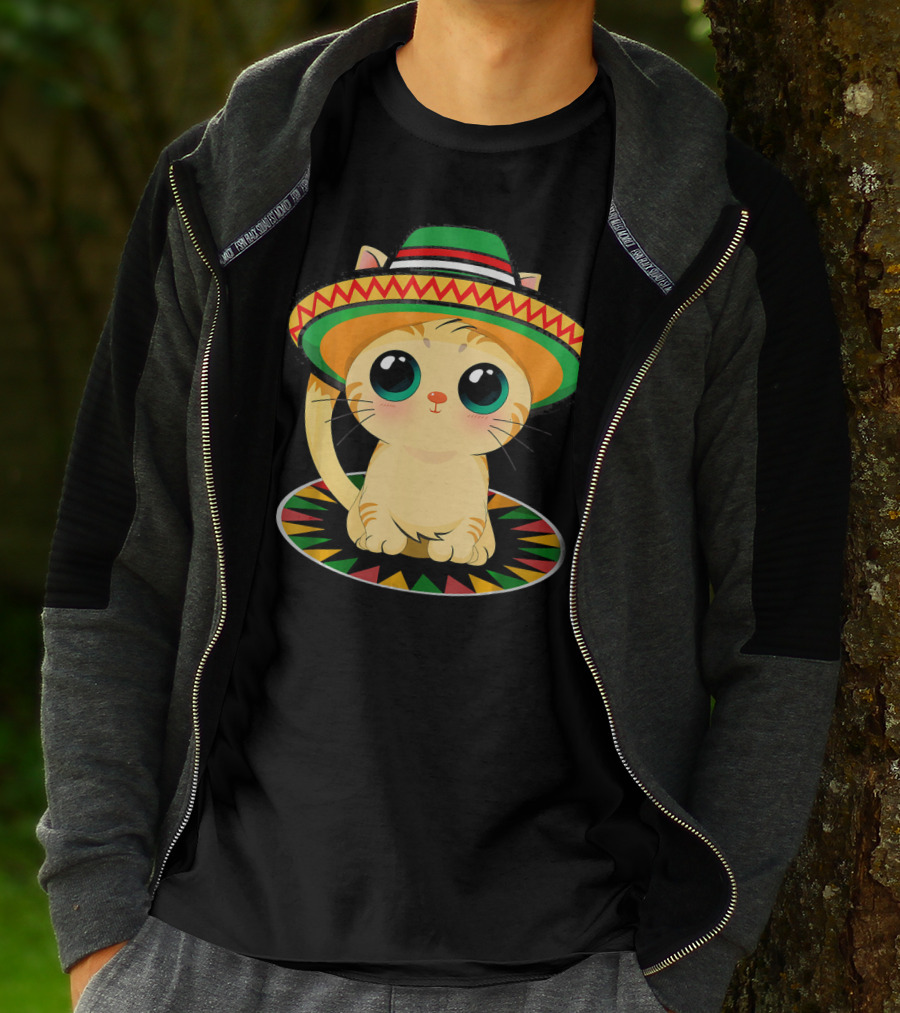 Cute Cat Cinco De Mayo 5th Of May Celebration With Sombrero T-Shirt