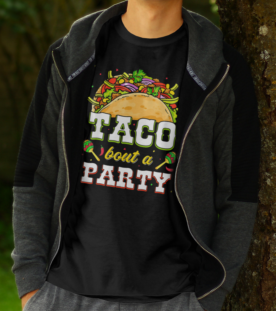 Taco Bout A Party With Colorful Maracas And Taco Design For Taco Tuesday T-Shirt