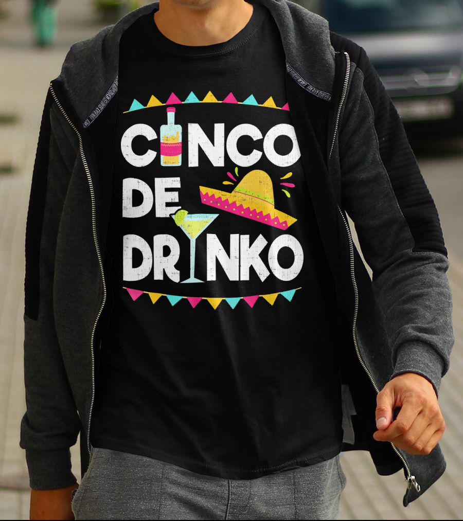 Cinco De Drinko Sombrero And Margarita Fiesta Elements T-Shirt