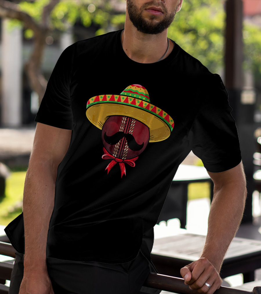 Cinco De Mayo Sombrero Cricket Ball Mustache T-Shirt