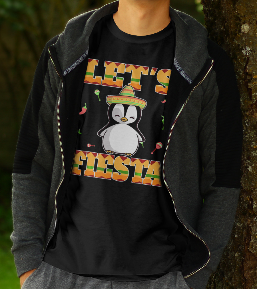 Let's Fiesta Penguin Cinco De Mayo Mexica Sombrero Maracas Chili Peppers T-Shirt