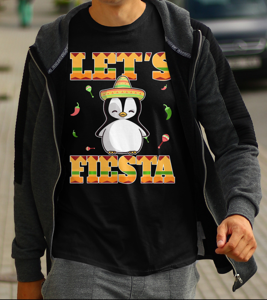 Let's Fiesta Penguin Cinco De Mayo Mexica Sombrero Maracas Chili Peppers T-Shirt