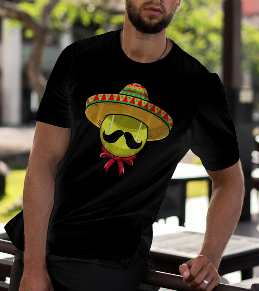 Cinco De Mayo Tennis Sombrero With Mustache And Bow Tie T-Shirt