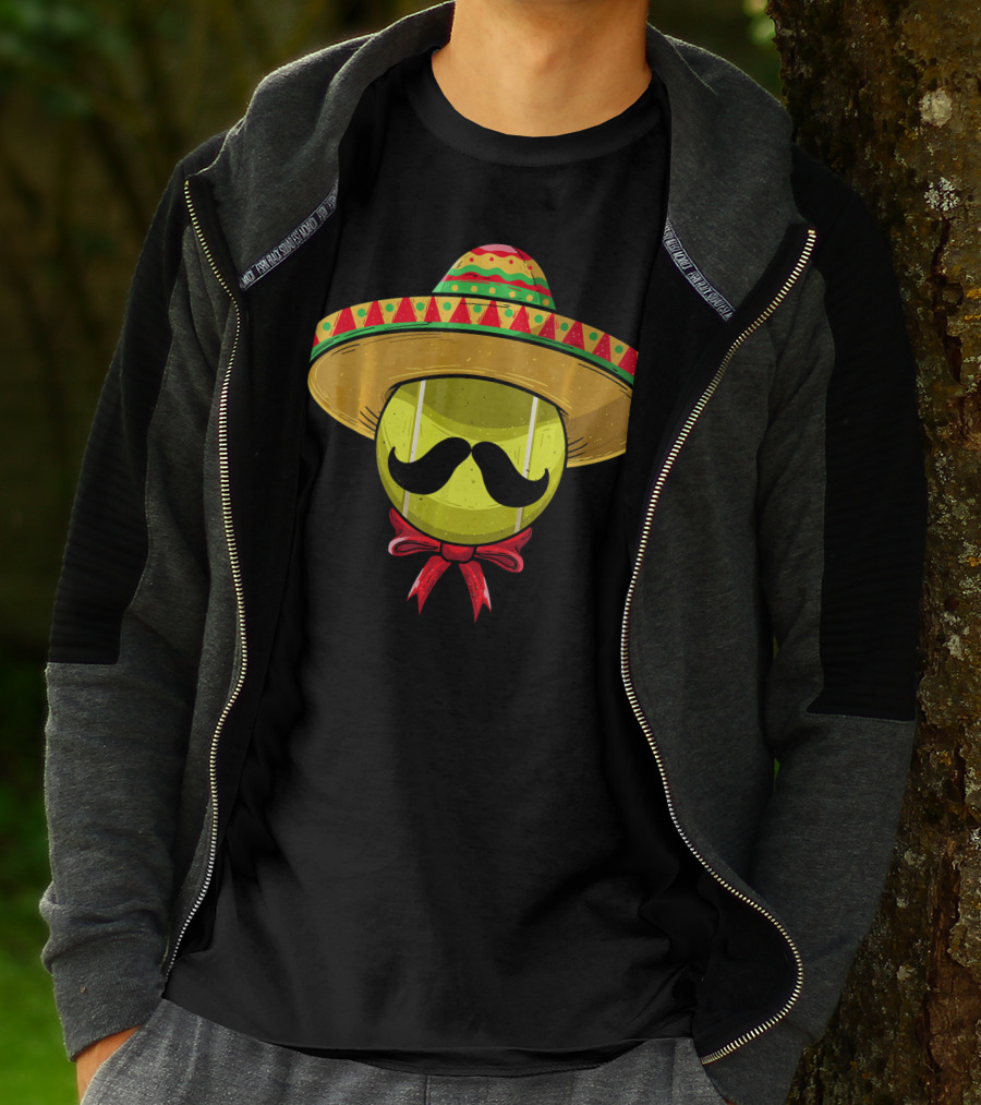 Cinco De Mayo Tennis Sombrero With Mustache And Bow Tie T-Shirt