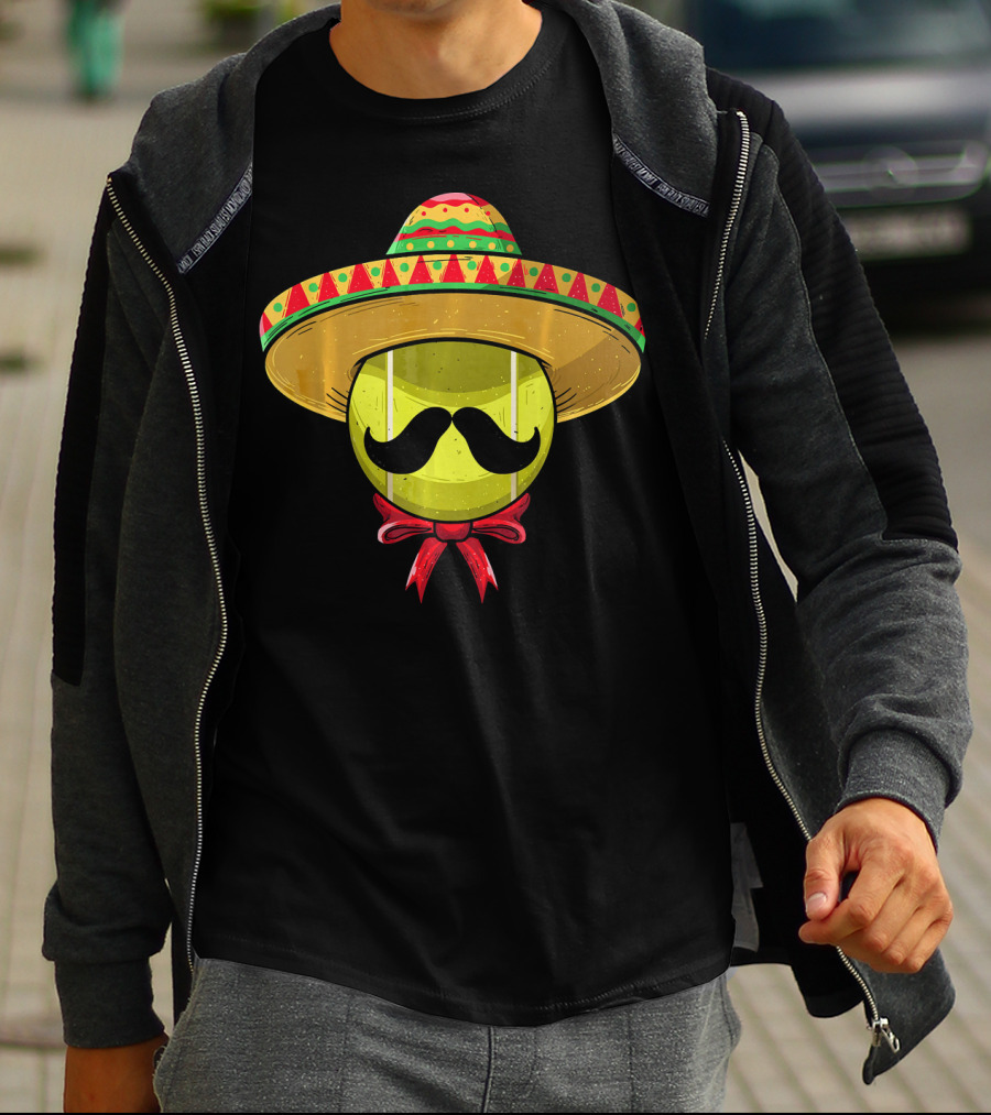 Cinco De Mayo Tennis Sombrero With Mustache And Bow Tie T-Shirt