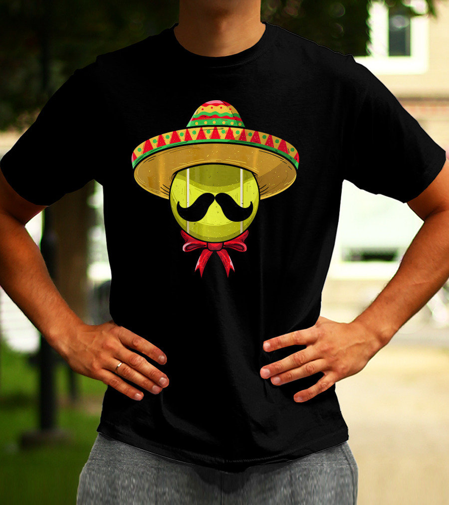 Cinco De Mayo Tennis Sombrero With Mustache And Bow Tie T-Shirt