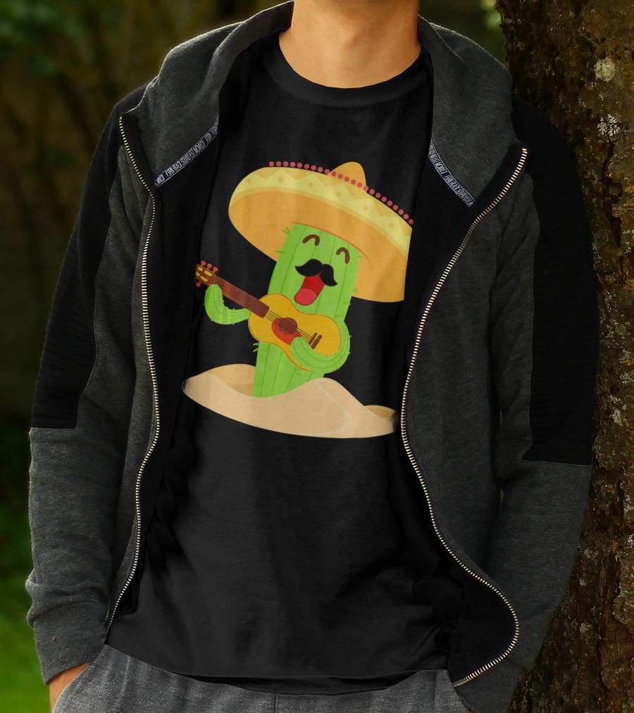 Happy Cinco De Mayo Cactus Guitarist With Sombrero T-Shirt