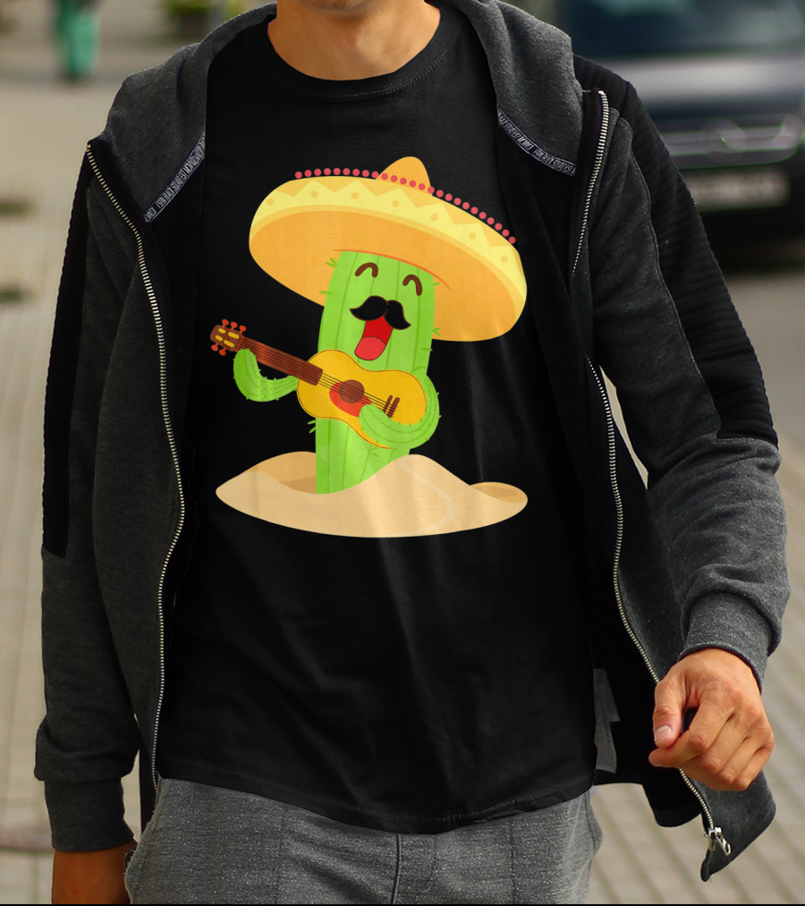 Happy Cinco De Mayo Cactus Guitarist With Sombrero T-Shirt