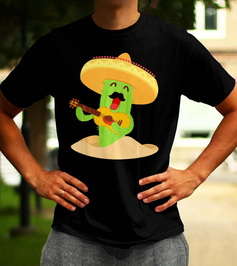 Happy Cinco De Mayo Cactus Guitarist With Sombrero T-Shirt