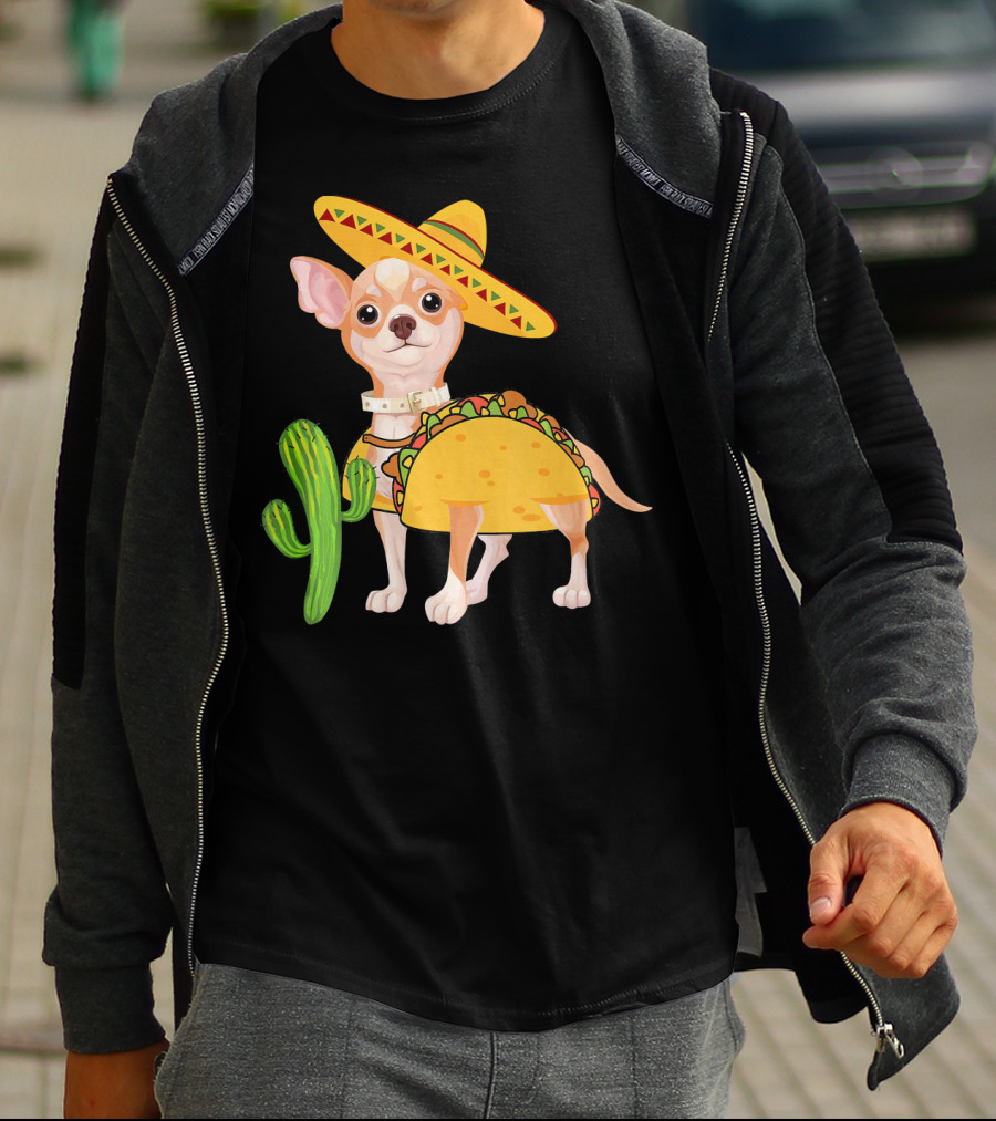 Funny Cinco De Mayo Fiesta Mexican Chihuahua Taco Sombrero Cactus T-Shirt