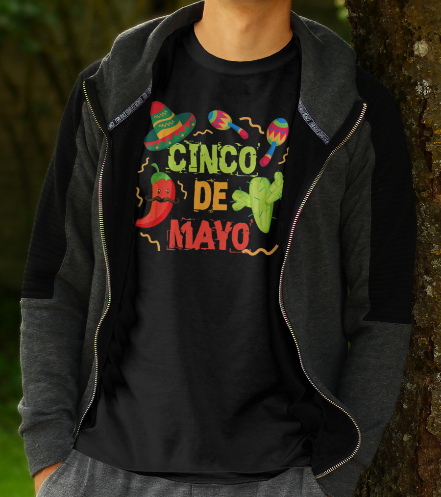 Cinco De Mayo Sombrero Maracas Cactus Pepper Fiesta T-Shirt