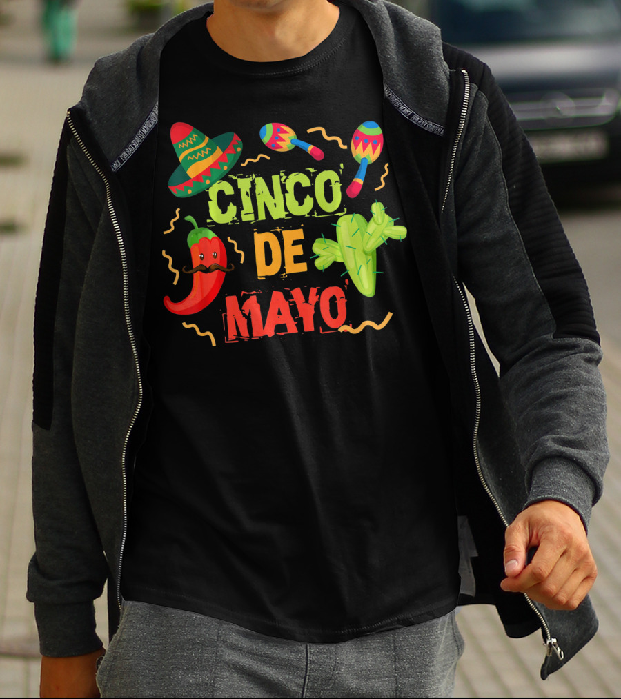 Cinco De Mayo Sombrero Maracas Cactus Pepper Fiesta T-Shirt