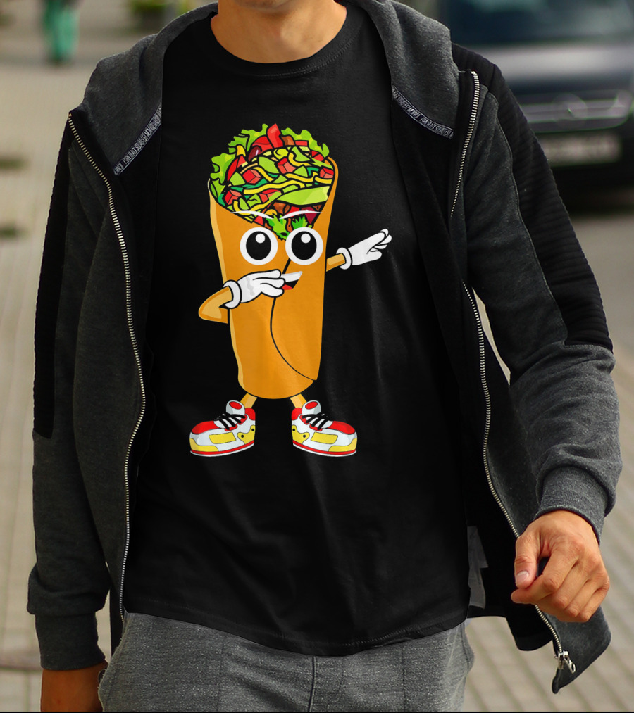 Dabbing Burrito Cartoon Dab Dance With Sneakers T-Shirt