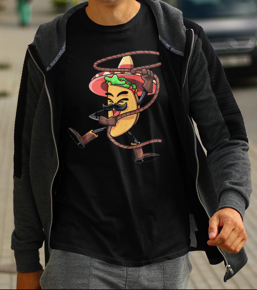 Mexican Taco Cowboy Funny Sombrero Lasso Cinco De Mayo T-Shirt