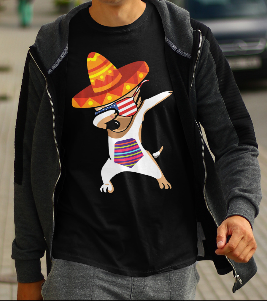 Sombrero Chihuahua Dabbing Mexican Chihuah American Flag Glasses T-Shirt