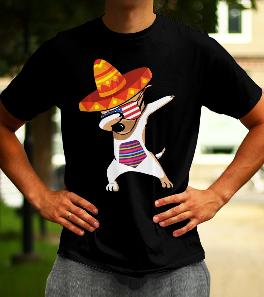 Sombrero Chihuahua Dabbing Mexican Chihuah American Flag Glasses T-Shirt
