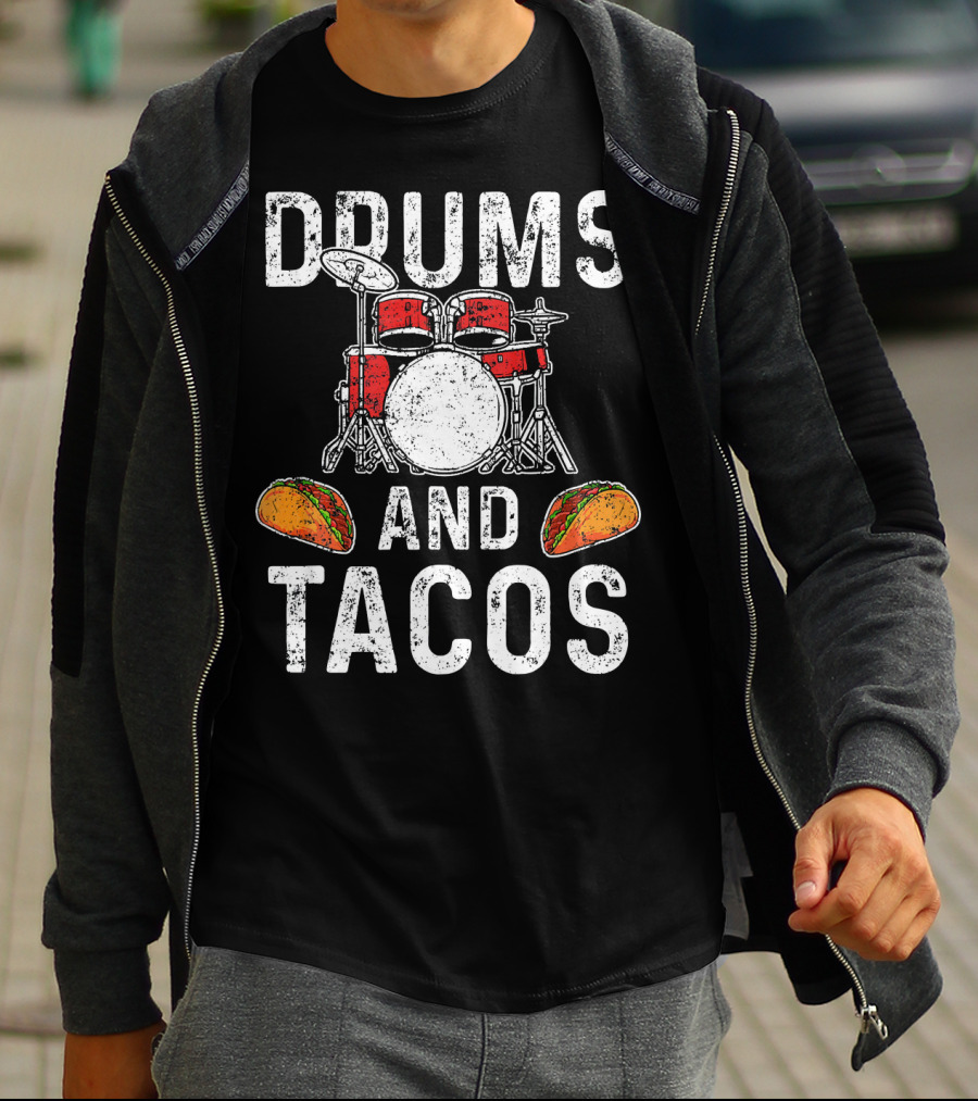 Drums Tacos Drummer Cinco De Mayo Celebration With Drum Set And Tacos T-Shirt