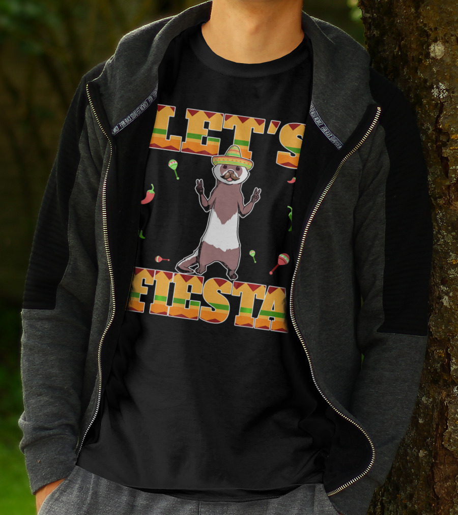 Let's Fiesta Ferret Sombrero Maracas Peppers Mexican T-Shirt