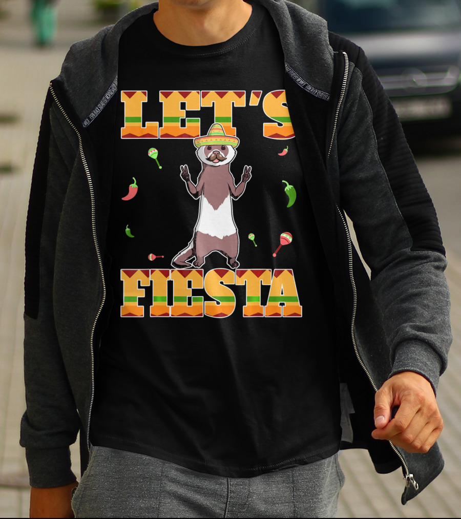 Let's Fiesta Ferret Sombrero Maracas Peppers Mexican T-Shirt