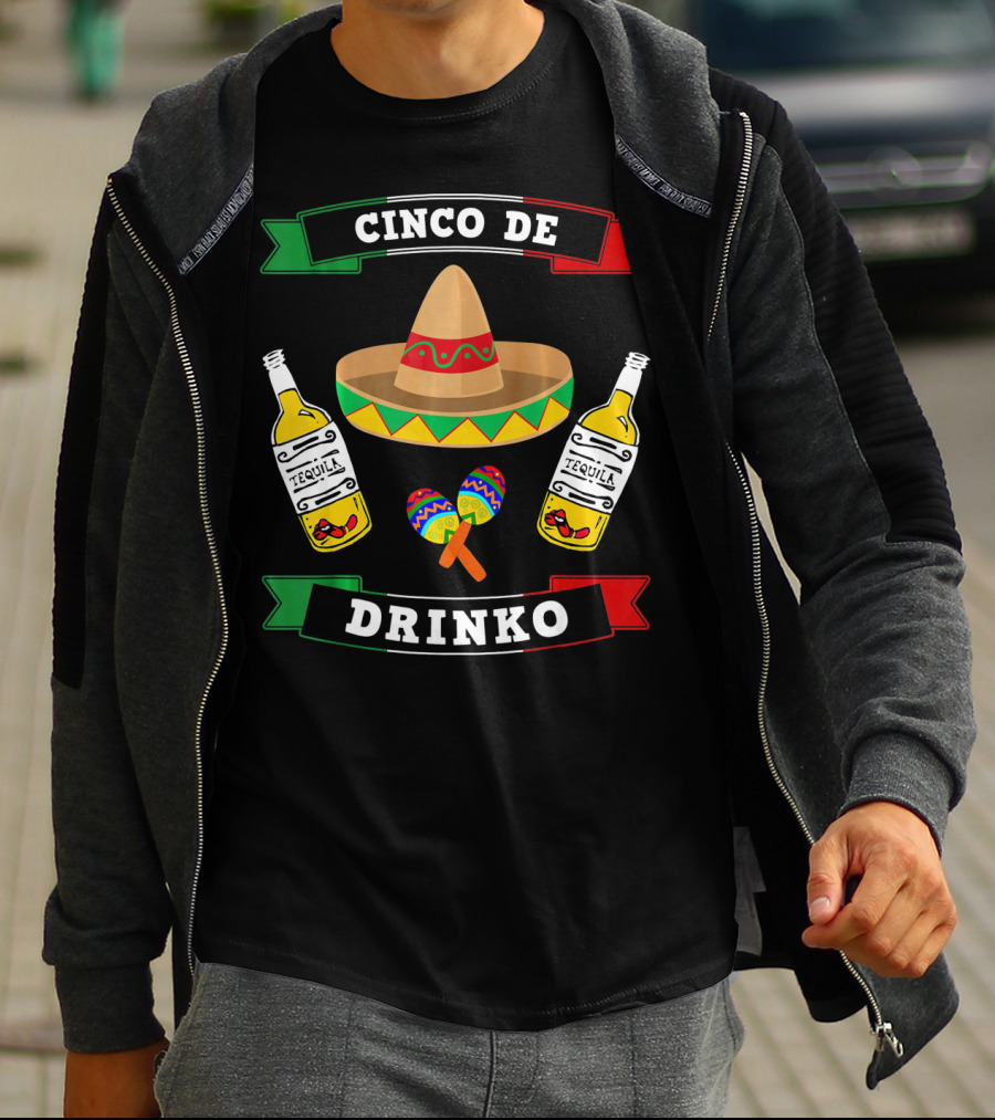 Cinco De Drinko Sombrero Tequila Maracas Funny Mexico T-Shirt