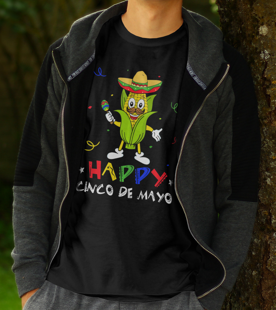 Happy Cinco De Mayo Corn Character With Sombrero And Maraca T-Shirt