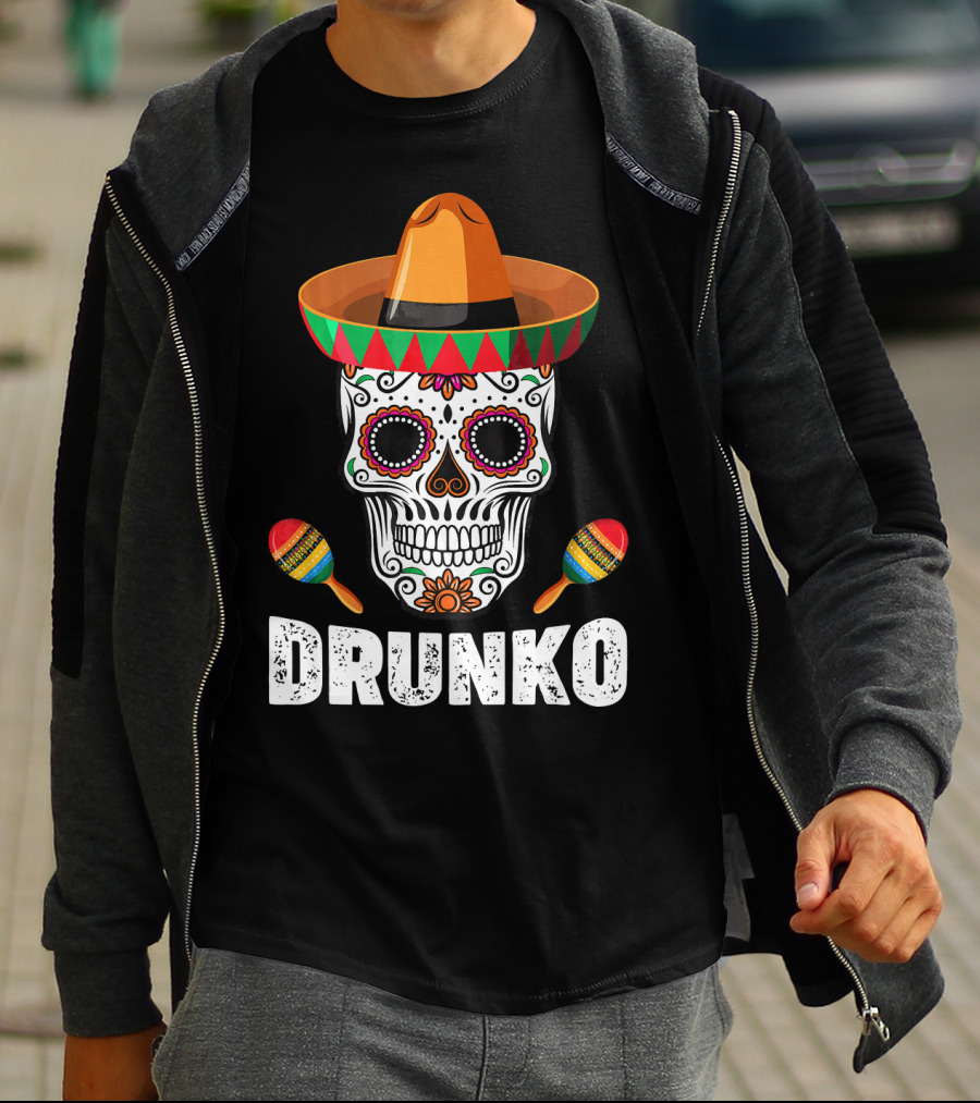 Cinco De Mayo Mexican Hat Drunk Sugar Skull Maracas Drinko De Mayo T-Shirt