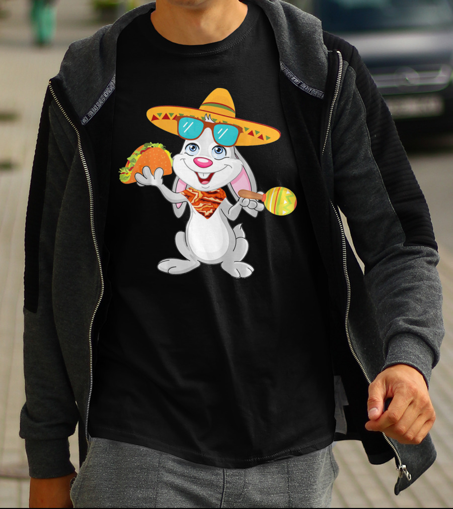 Easter Bunny With Taco And Sombrero For Cinco De Mayo T-Shirt