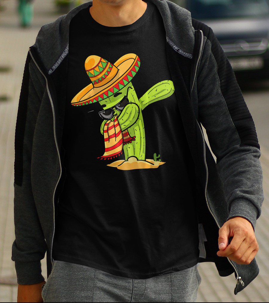 Dabbing Cactus Wearing Sombrero And Sunglasses T-Shirt