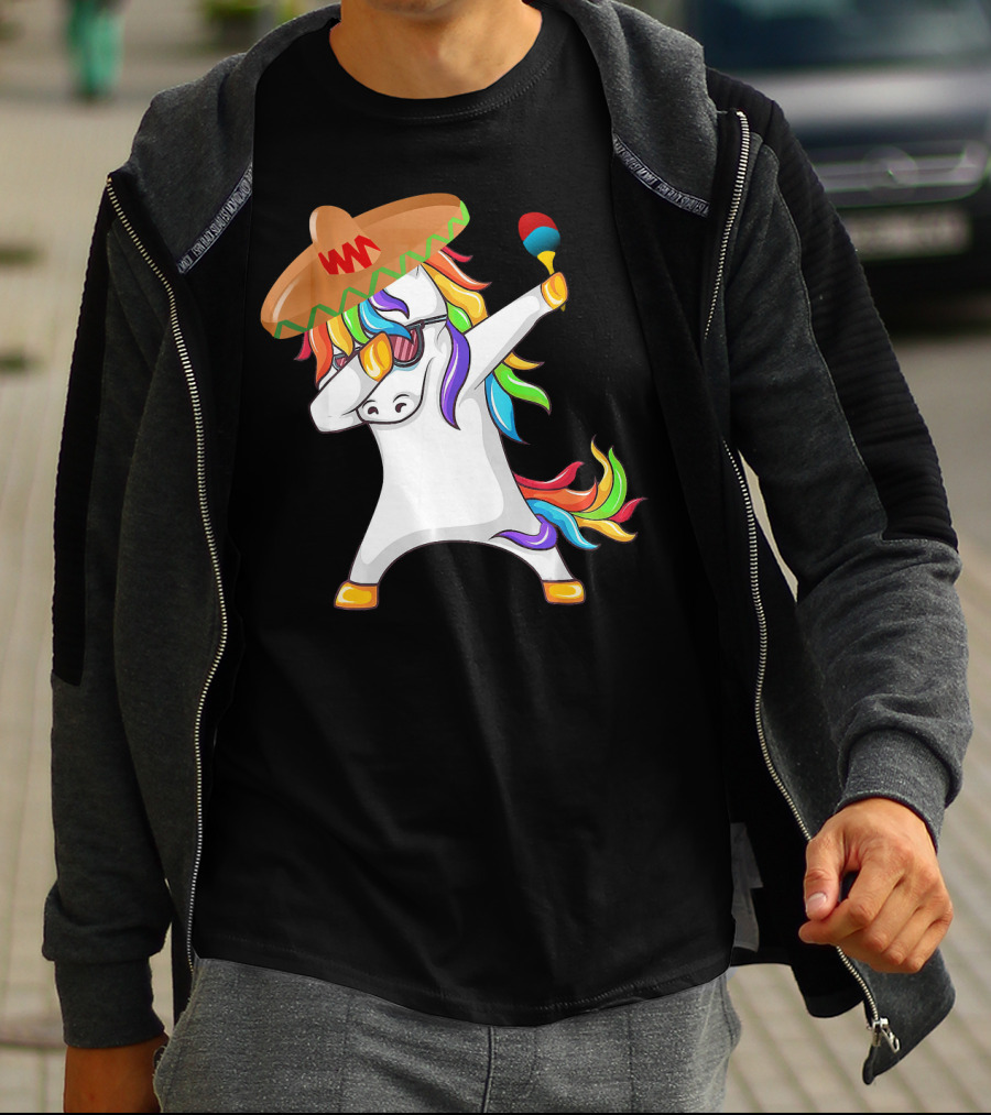 Sombrero Unicorn Dabbing With Maracas Cinco De Mayo T-Shirt