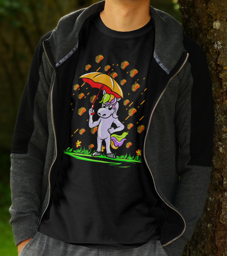 Its Raining Tacos Unicorn With Umbrella And Taco Showers T-Shirt
