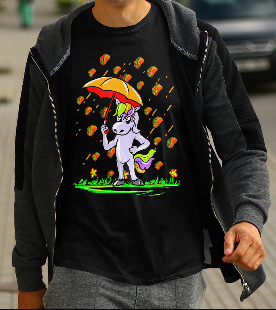 Its Raining Tacos Unicorn With Umbrella And Taco Showers T-Shirt
