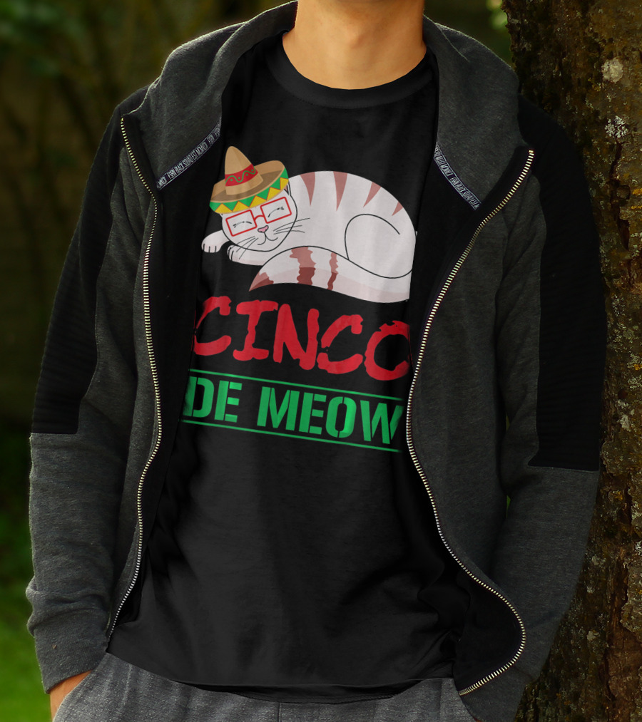 Cinco De Meow Funny Kitty With Sombrero Celebrating Mexican Holiday T-Shirt