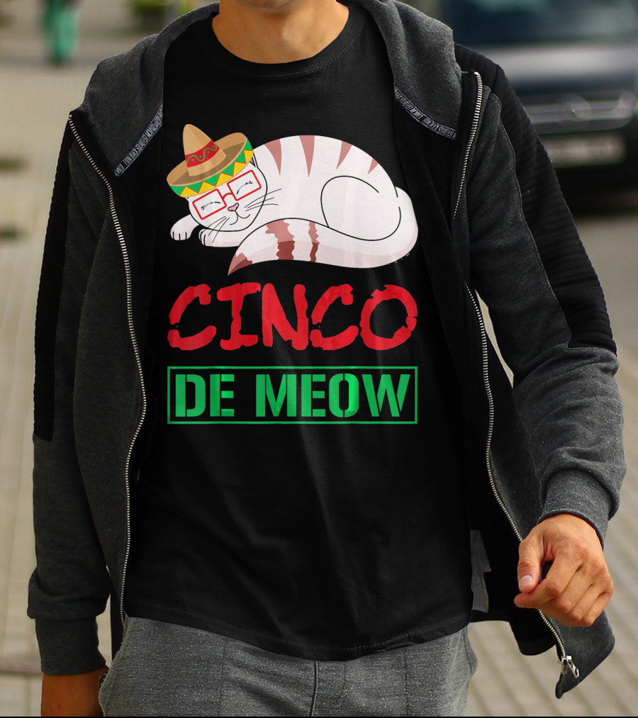 Cinco De Meow Funny Kitty With Sombrero Celebrating Mexican Holiday T-Shirt