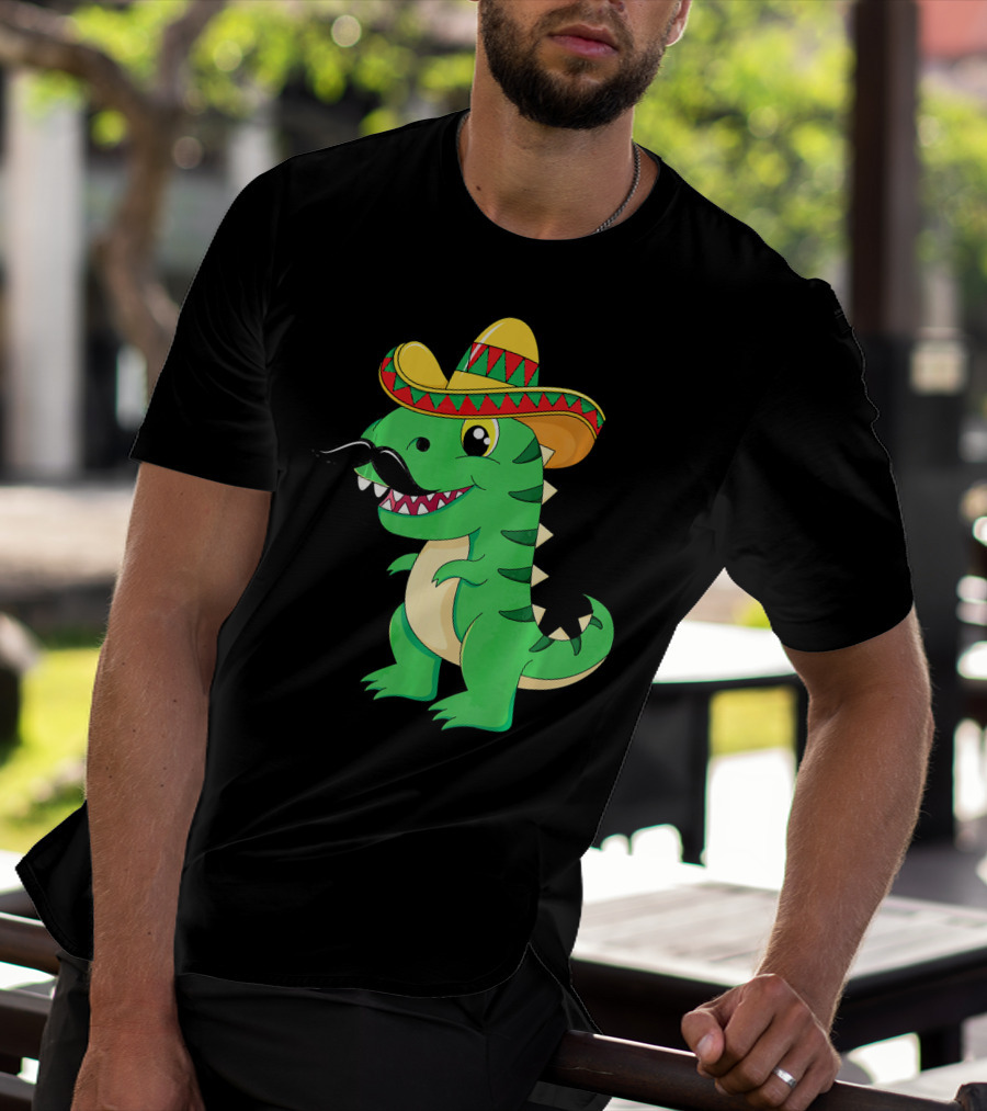 Cinco De Mayo Rex Dinosaur In Sombrero And Mustache T-Shirt