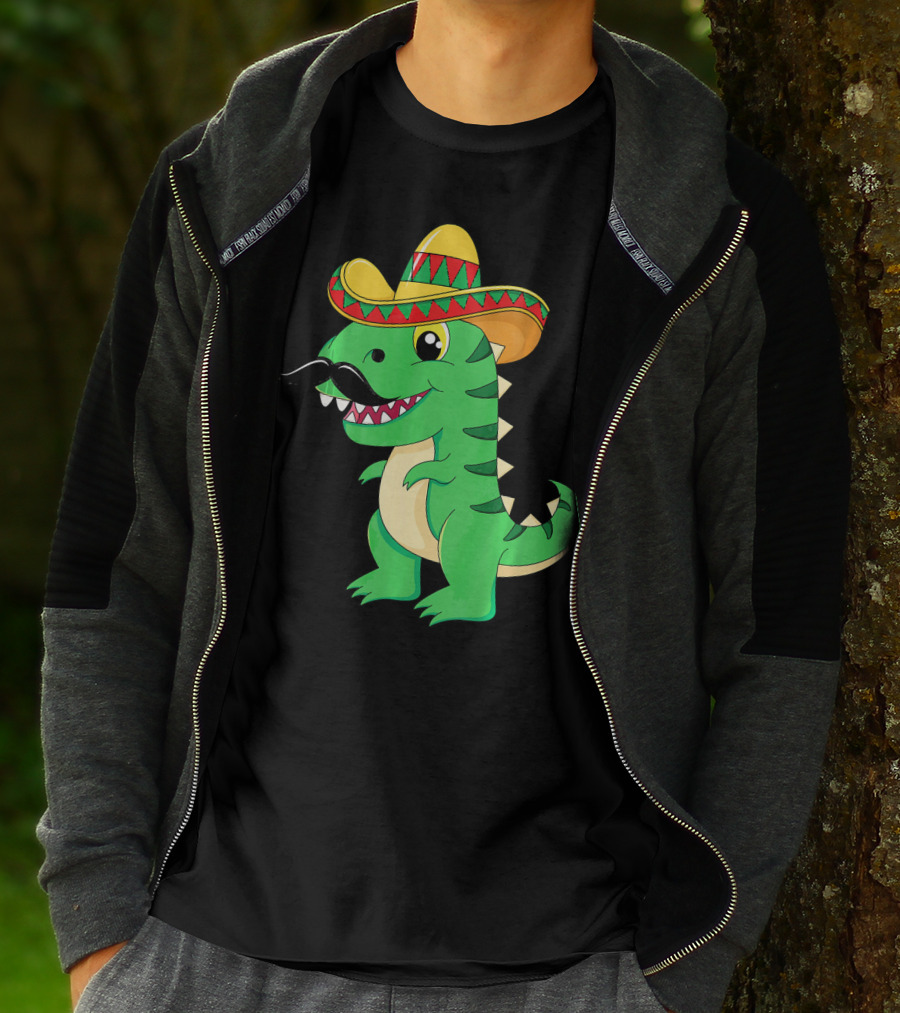 Cinco De Mayo Rex Dinosaur In Sombrero And Mustache T-Shirt