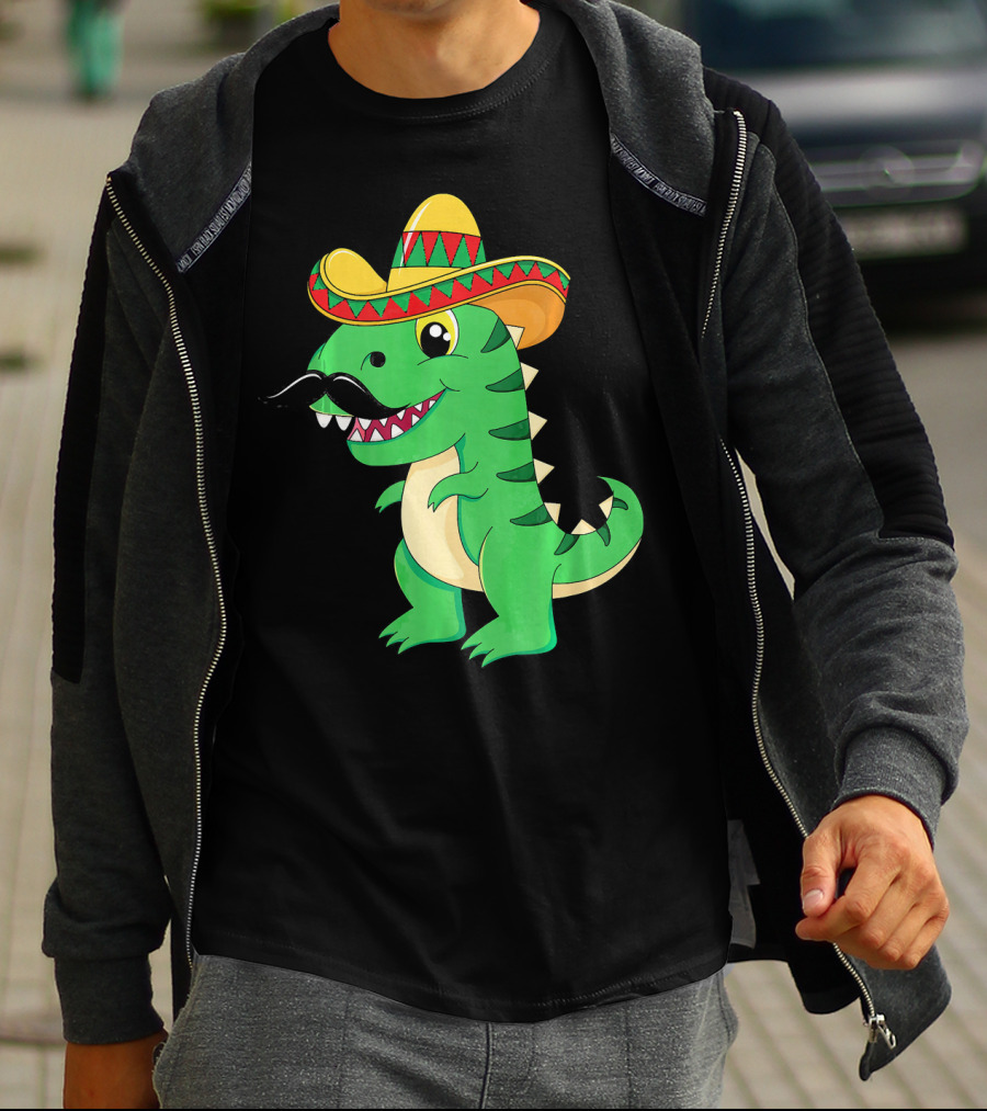 Cinco De Mayo Rex Dinosaur In Sombrero And Mustache T-Shirt